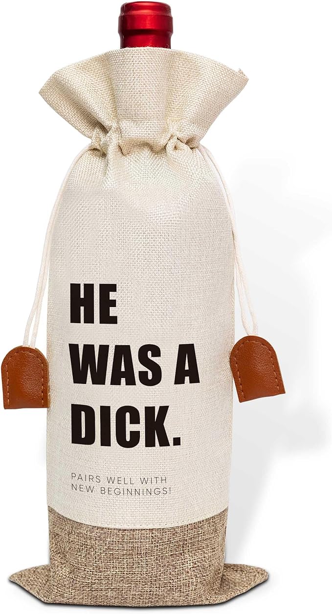 Funny Divorce Gifts Wine Bag, Divorce Gifts for Women, Wine Champagne Bottle Gift Bag, Cotton Linen Wine Gift Bag With Drawstring, New Beginning Gifts Break Up Gifts for Divorce Party-12