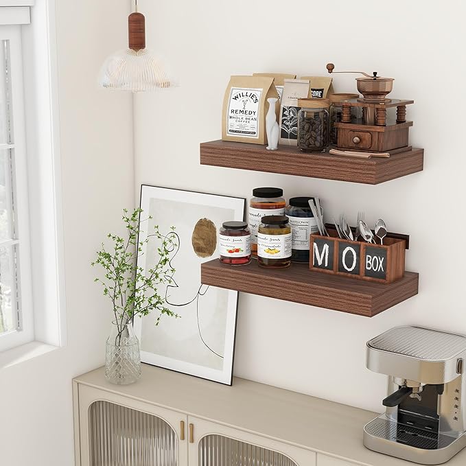 Floating Shelves for Wall - 24 Inch Wide x 12 Inch Deep Floating Shelves Set of 2-24W x 12D Wide Wall Shelf for Living Room Laundry Room Bedroom Kitchen Home Office