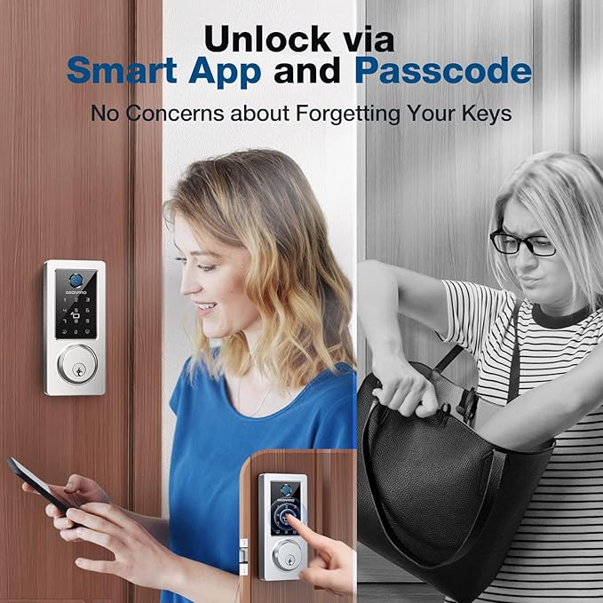 Fingerprint Keyless Entry Door Lock 6-in-1, Electronic Deadbolt with Auto-Lock, Anti-Peeping Smart Key for Front Door, IP65 Waterproof Front Smart Lock Deadbolt for Home