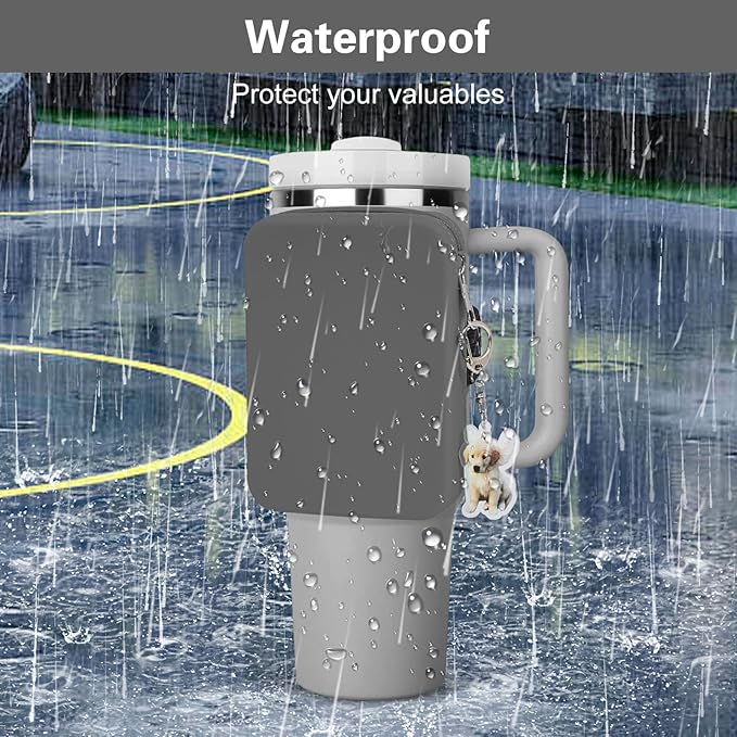 Water Bottle Pouch for Stanley Tumbler,Silicone Waterproof Fanny Pack for Stanley Cup 30/40oz Universal,Large Capacity Durable Tumbler Pouch-Gray