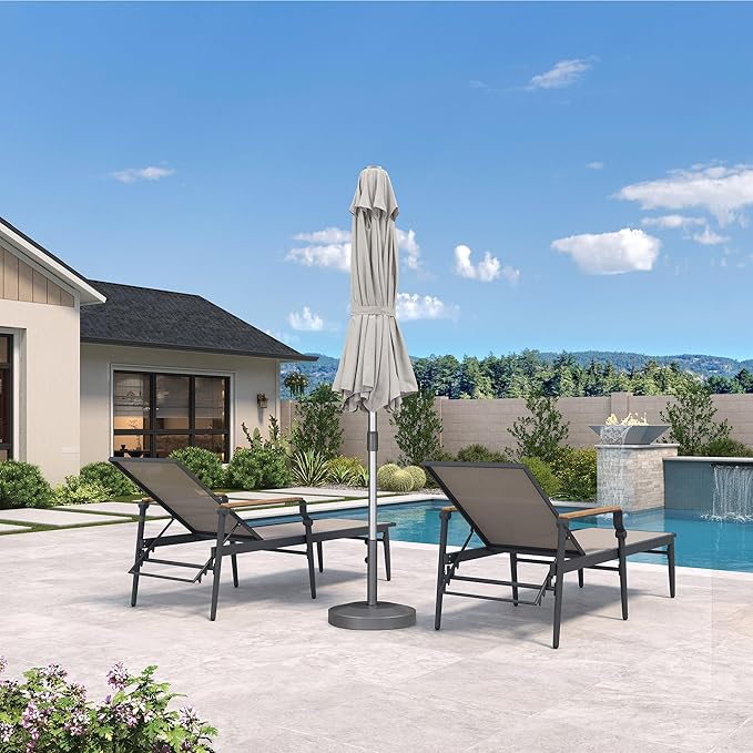 PURPLE LEAF 10 FT Semi-Auto Outdoor Patio Umbrella Market Table Sun Umbrellas with 8 Aluminum Sturdy Ribs for Backyard Deck Garden Pool (Silver Pole Beige Canopy)