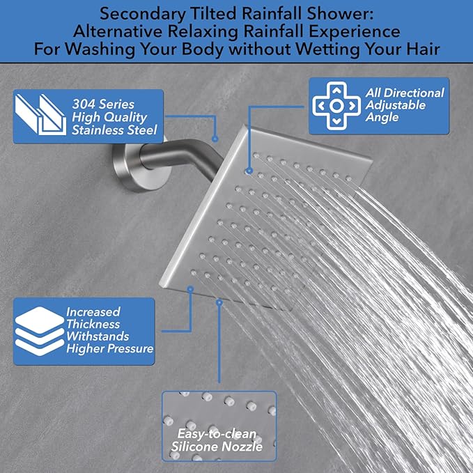 VANFOXLE Shower Faucet Set Brushed Nickel Shower System,Four Modes Shower Faucet with 2 in 1 Handheld,Ceiling Mount 10 Inch Shower Head with 6 Inch Shower Head, 4 PCS Dual Modes Body Jets