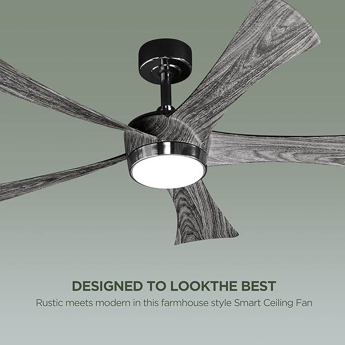Ceiling Fan With Light Remote: 52 Inch Modern Bedroom Fans with Dimmable Tri-Color Temperatures LED - Water Transfer Printing 5 Blades