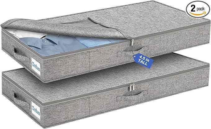 Cirhy Under Bed Storage Containers, 4.5 Inch Tall Low Profile Under Bed Storage with Sturdy Sidewalls & Bottom, UnderBed Storage for Clothes,Shoes, Pillow, Blankets Organizer, 2 Pack Grey