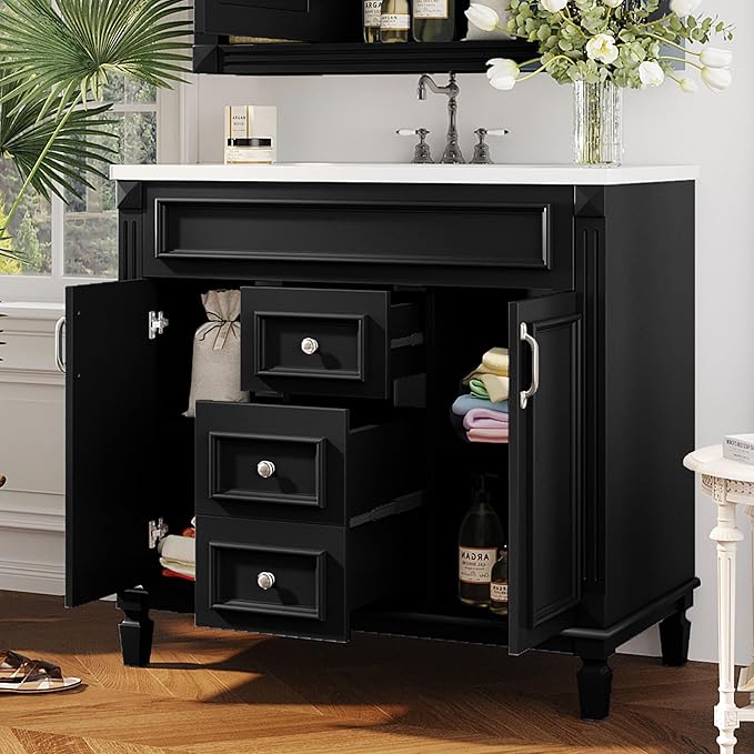 Marzzi 36" Bathroom Vanity with Sink & Matching Medicine Cabinet, 36 inch Bathroom Vanity Storage Cabinet with Sink Top, 2 Drawers, and Mirror Cabinet