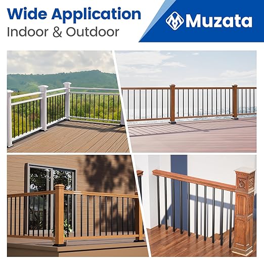 Muzata 50Pack 26" x3/4" Aluminum Deck Balusters Square Baluster Deck Railing Black Hollow Spindles with Screws for Railing Fencing Porch WT12