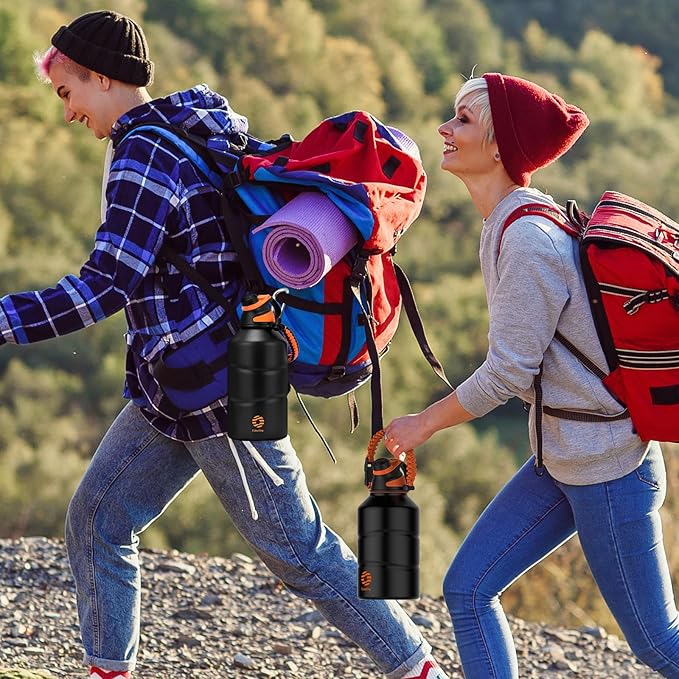 Insulated Half Gallon Water Bottle 64oz with Magnetic Lid,Stainless Steel Double-Wall Vacuum Leak Proof Sports Insulated Jug with Paracord Handle, Keep Water Hot & Cold for Outdoor,Gym