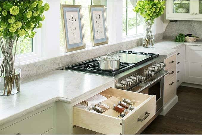 Rev-A-Shelf 16" 3 Tiered Seasoning Organizer, Trim-to-Fit Wooden Kitchen Draw and Cabinet Home Storage Insert, Pull Out Spice Rack, Maple, 4SDI-18