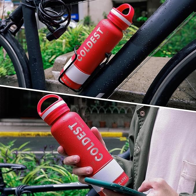 Coldest Insulated Water Bottle with Handle Lid | Leak Proof, Insulated Modern Stainless Steel, Triple Walled, Sport Thermos Bottles, Metal Flask | 32oz