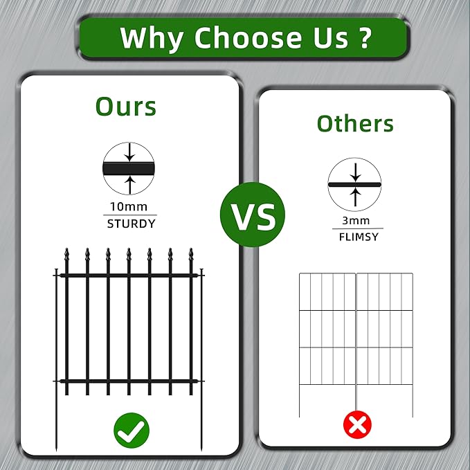 Decorative Metal Garden Fence 24 in H x 10 ft L, Border Fence Panels Animal Barrier for Dogs, No Dig Garden Fencing for Yard Patio Flower Bed Lawn Outdoor 5 Panels + 6 Stakes Black