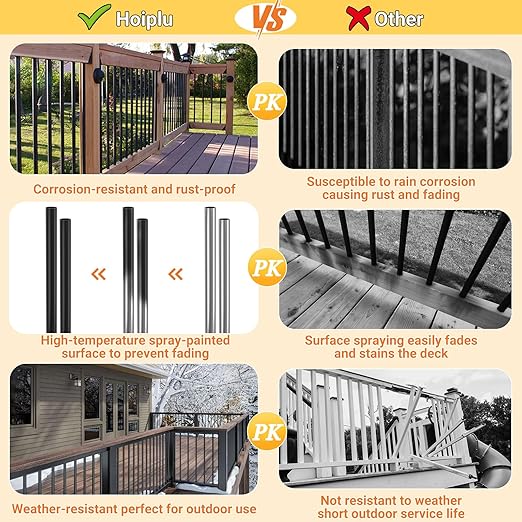 60 Pack 36-Inch Aluminum Deck Balusters, 3/4" OD Hollow Round Deck Spindle with Drill Bit, Metal Black Porch Picket for Deck Railing Fencing Outdoor Indoor Staircase