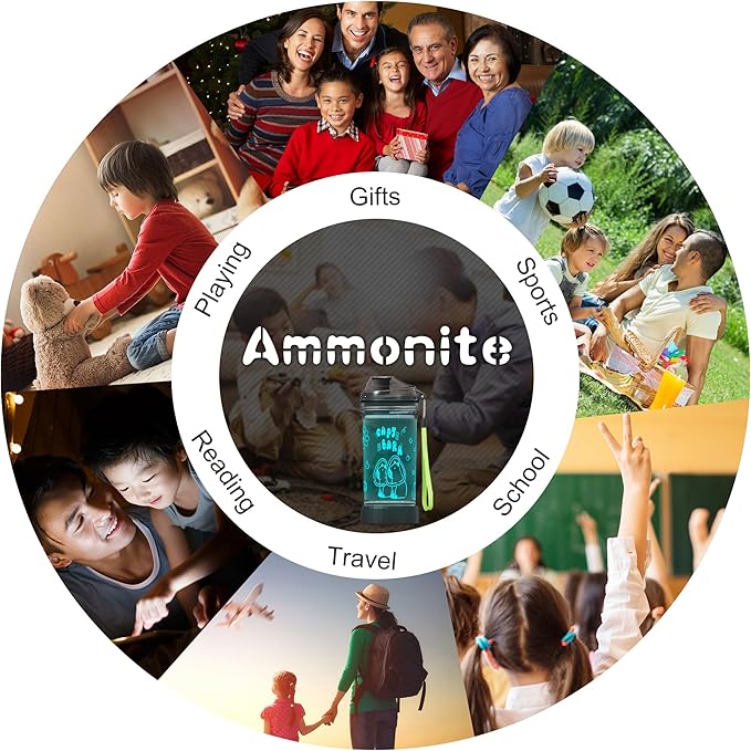 Ammonite Capybara Water Bottle with 3D Glowing LED Light - 14 OZ Tritan BPA Free - Creative Ideal Travel Cup Gift for School Kid Boy Girl Child Holiday Camping Picnic