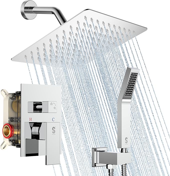 SR SUN RISE Shower System - Shower Faucet Set with 8 Inch Rain Shower Head and Handheld Shower - High Pressure Rain Shower System - All Metal Shower Faucet Trim Repair Kits - Polished Chrome
