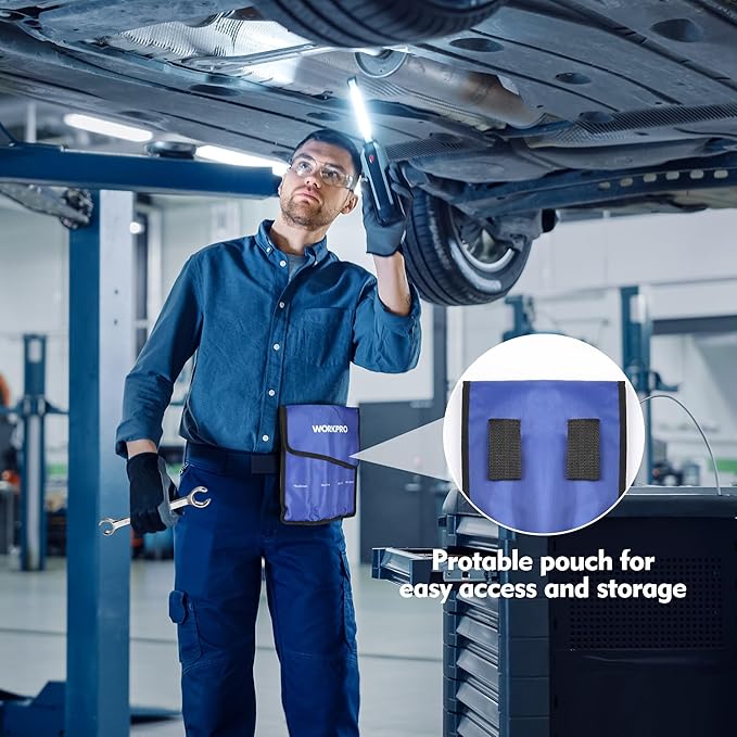 WORKPRO 4-Piece Flare Nut Wrench Set, Metric Brake Line Wrenches 10, 12, 13, 14, 15, 17, 19, 22mm, Cr-V Steel, 15° Offset Head Tubing Wrench, Organizer Pouch Included