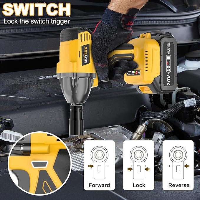 4.0Ah Battery Cordless Impact Wrench, Brushless 1/2 Impact Gun, 320Ft-lbs(430N.m) 20V High Torque Power Impact Driver, Electric Impact for Car Home, 2 Batteries