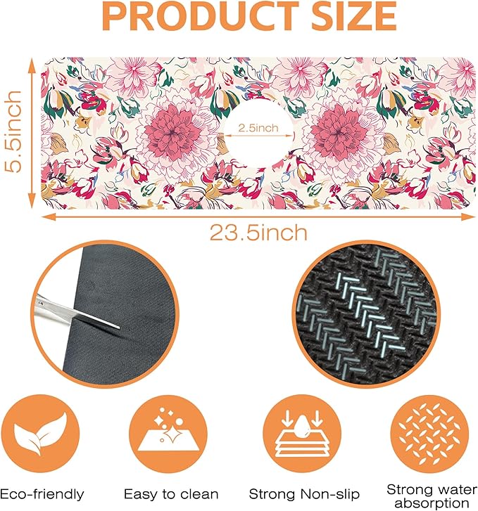 Kitchen Faucet Mat Artistic Floral Kitchen Sink Splash Guard Faucet Mat,1 PC Splash Guard Behind Faucet Drip Catcher for Kitchen,Sink Mat,Dish Drying Mat,Bathroom Faucet Mat 15.5""X5.5""