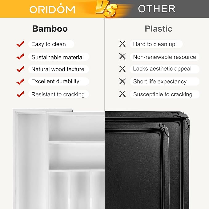 Large Premium Bamboo Silverware Organizer - Expandable Drawer Organizer & Utensil Organizer - 17"x19.7" Cutlery Tray with Dividers for Kitchen Utensils and Flatware (7-9 Slots) (White)