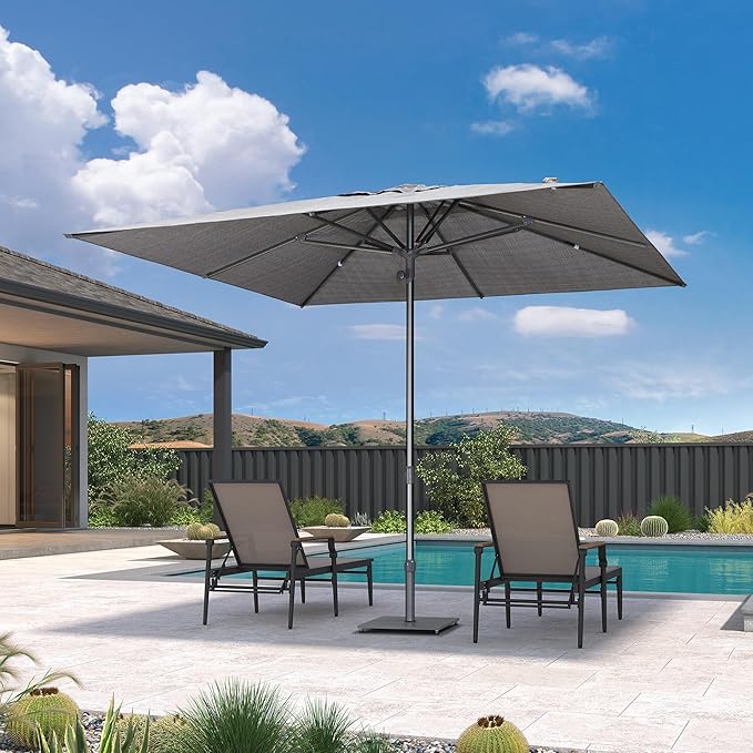 PURPLE LEAF 10 X 10 FT Semi-Auto Outdoor Patio Umbrella Market Table Sun Umbrellas with 8 Aluminum Sturdy Ribs for Backyard Deck Garden Pool (Gray Pole Gray Canopy)