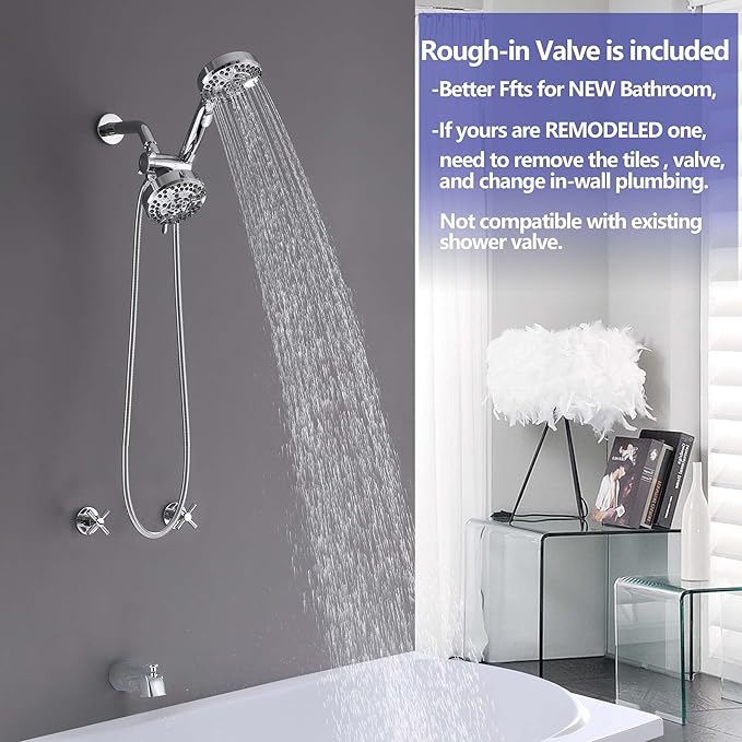 2 Handles Tub Shower Faucet Bathtub Shower Faucet Set, Tub and Shower Trim Kit Chrome Wall Mounted