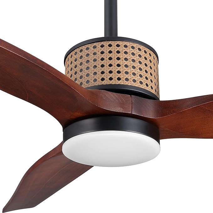 52" Ceiling Fan with Light and Remote, 3 Solid Wood Blades, Noiseless Reversible DC Motor Ceiling Fan with 4.5"/12" Downrods for Bedroom/Living Room/Porch (Black/Walnut)