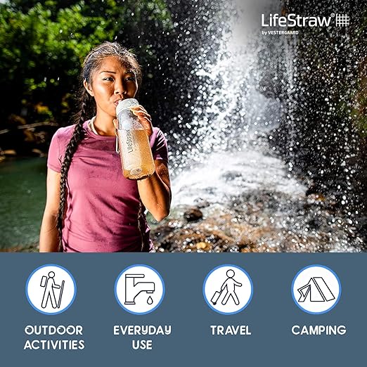 LifeStraw Go Water Filter Bottle with 2-Stage Integrated Filter Straw for Hiking, Backpacking, and Travel, Clear