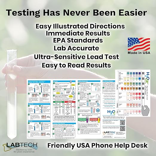 H2O OK Essentials Water Test Kit, includes 10 Tests, Self Test for Lead, Copper, Chroline, Nitrates, Nitrites, Iron,& More; Offers Longest Shelf Life and Most Accurate Self testing