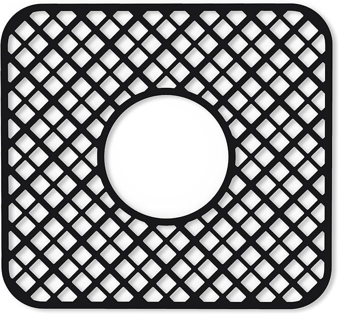 2 Pack Silicone Sink Protector for Kitchen Sink, Lozenge Pattern 12 x 11" Sink Grid Mat Silicone Protectors, Center Drain, Black