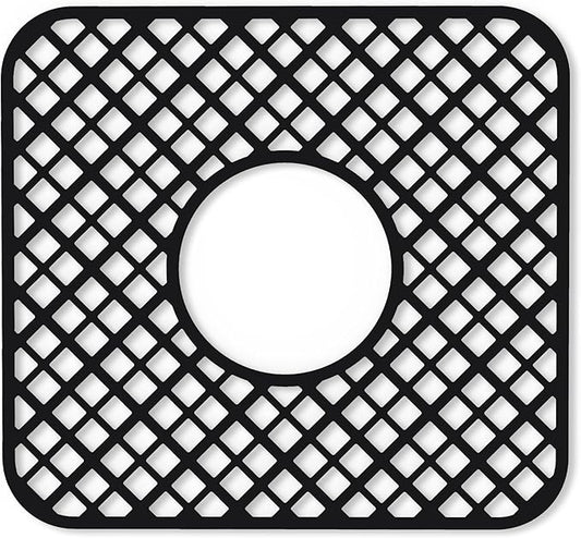 2 Pack Silicone Sink Protector for Kitchen Sink, Lozenge Pattern 12 x 11" Sink Grid Mat Silicone Protectors, Center Drain, Black