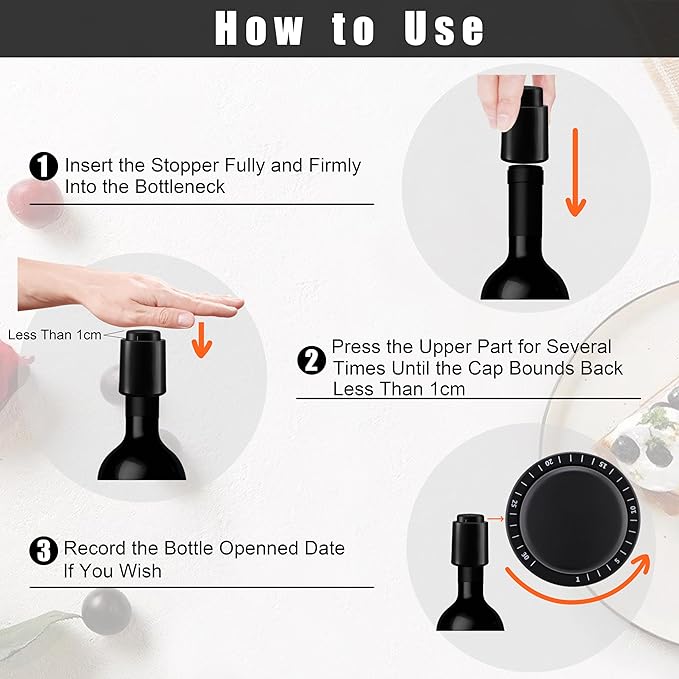 Wine Stoppers for Wine Bottles, Wine Saver Vacuum Stoppers with Date Dial, Reusable Silicone Wine Preserver, Wine Gifts Wine Accessories for Wine Lovers