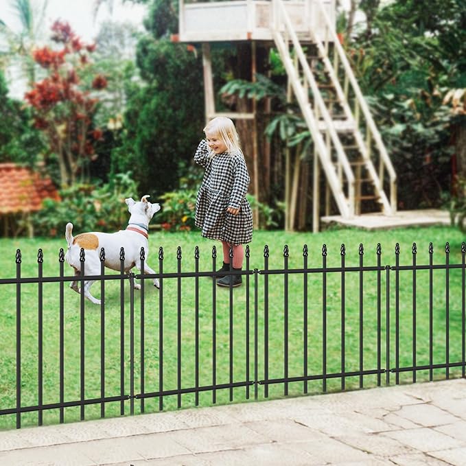 Decorative Metal Garden Fence 24 in H x 10 ft L, Border Fence Panels Animal Barrier for Dogs, No Dig Garden Fencing for Yard Patio Flower Bed Lawn Outdoor 5 Panels + 6 Stakes Black