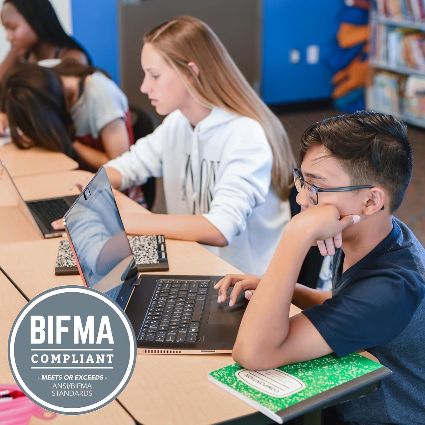 Factory Direct Partners FDP Rectangle Activity School and Classroom Kids Table (36 x 60 inch), Toddler Leg, Adjustable Height 15-24 inches - Maple Top and Red Edge