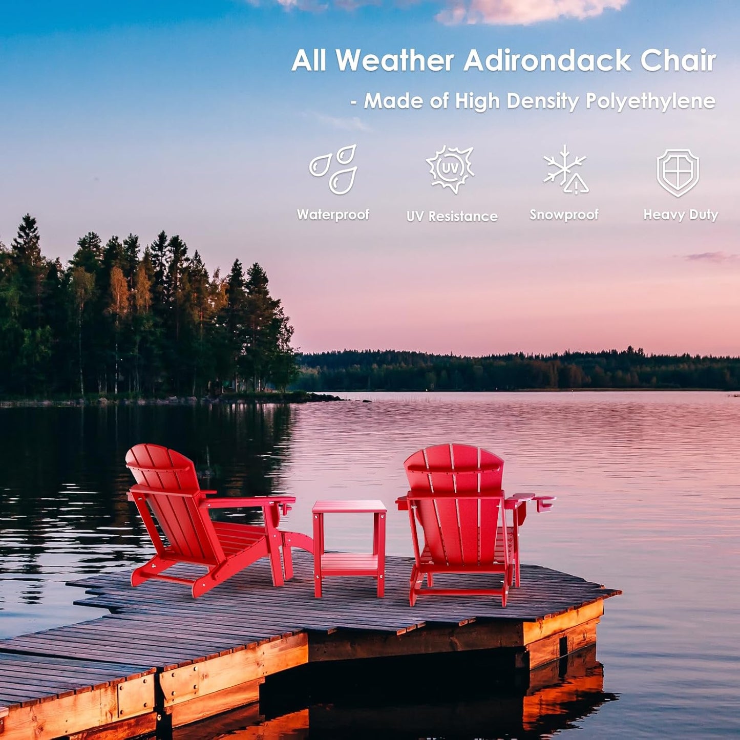 GREENVINES Adirondack-Ottoman | Set of 2 | HDPE Plastic | Outdoor Footrest | All Weather | Foot Rest | Foot Stool | Red | for Adirondack Chair | for Patio Backyard Pool