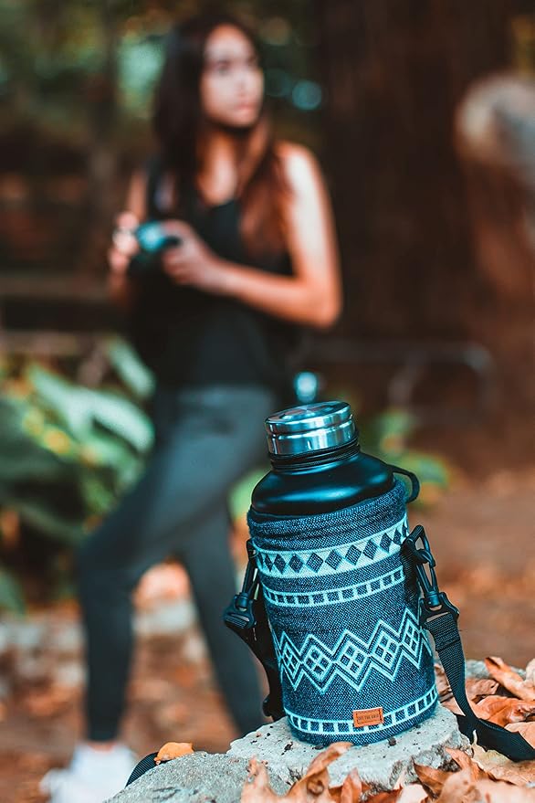 Water Bottle Holder w/ Strap | Bottle Sleeve Carrier for Walking, Backpacking | Hydro and Iron Flask Sling Bag | Bottle Protector for Beer Water Coffee Wine | Camping Accessories (40 oz, Laguna Blue)