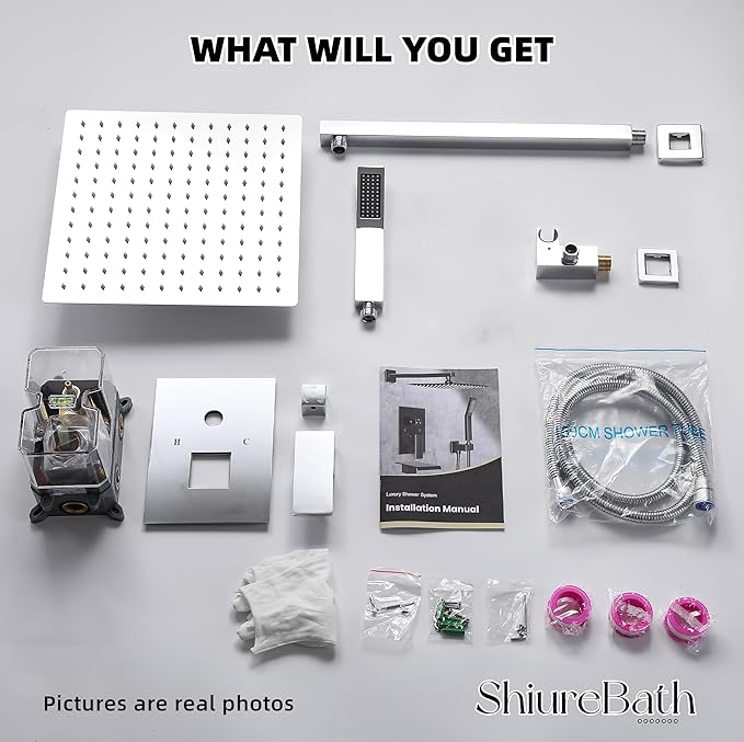 10 Inch Shower Faucet Set, Rainfall Shower System with Square Fixed Shower Head and High Pressure Handheld Shower Head, Spray Wall Mounted Rainfall Shower Fixtures, Polished Chrome