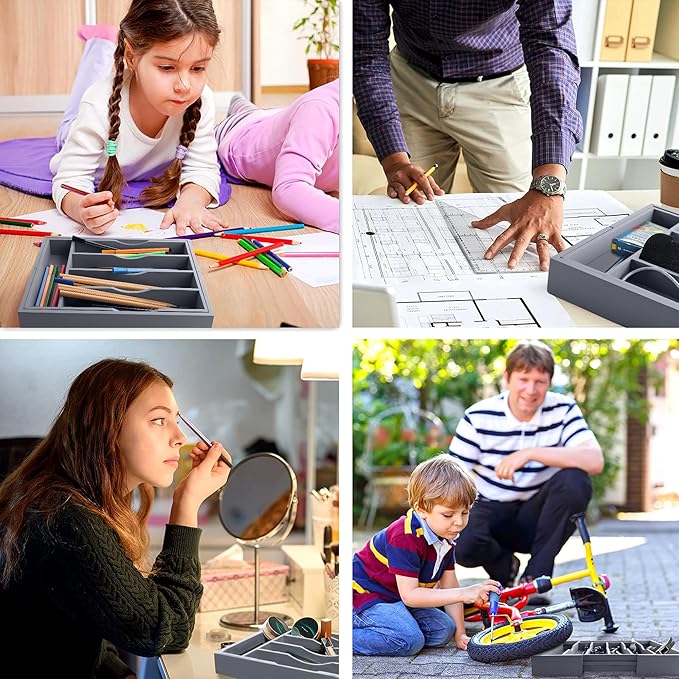 Expandable Bamboo Kitchen Drawer Organizer for Cutlery and Utensils, Adjustable Bamboo Wood Cutlery Tray in Drawer for Flatware and Silverware in Kitchen, (Grey)