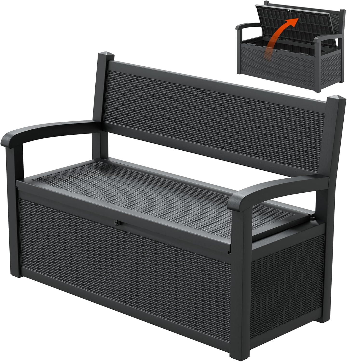 70 Gallon Lockable Outdoor Storage Bench Waterproof, Deck Box Bench for Patio, Porch, Garden, Poolside, Stores Tools & Pool Supplies, Heavy-Duty Outdoor Bench with Storage, Black