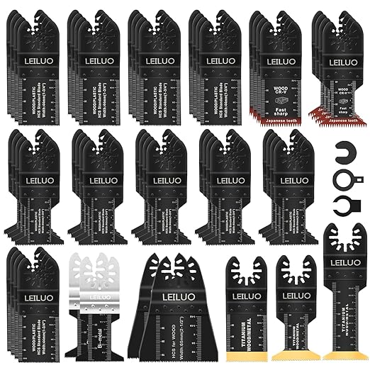 LEILUO 55-Piece Multitool Blades Kit Titanium and Japanese Tooth for Wood Nails Drywall Universal Multi Tool Accessories Storage Bag Included Compatible with DeWalt Makita Dremel and More