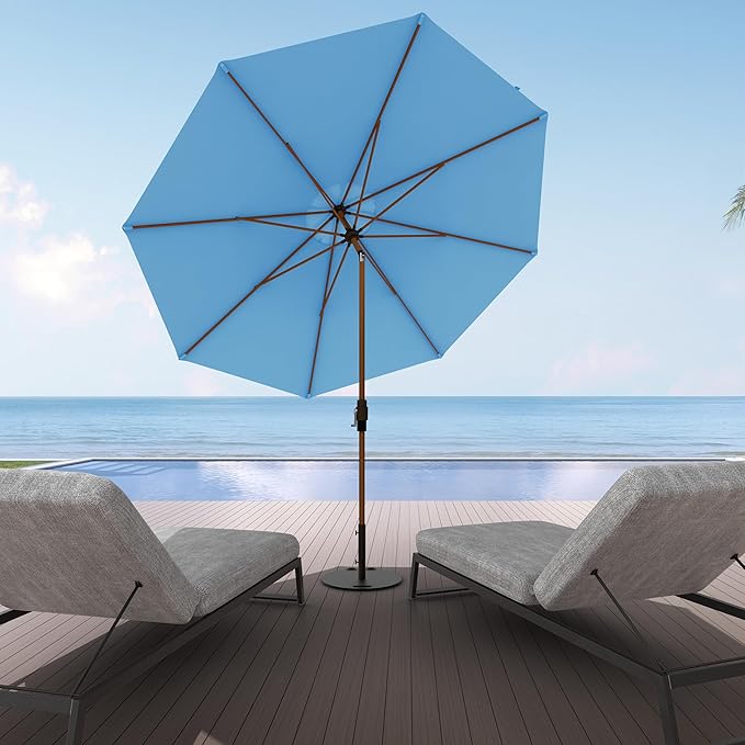 Midtown Umbrellas Sunbrella Umbrella Outdoor Patio Umbrella 2-8 Feet in Sunbrella Capri Acrylic Fabric - Auto-Tilt Aluminum Frame For Backyard Umbrella, Deck Umbrella & Porch Umbrella - Wooden Pole
