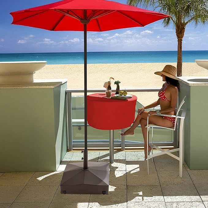 Casafield Patio Umbrella Base, 131lb Capacity, Fillable Heavy Duty Rolling Stand for Outdoor, Patio, Lawn, Deck, Poolside - Brown