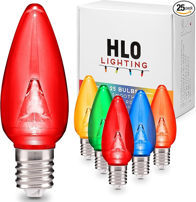 Holiday Lighting Outlet Smooth C9 Christmas Lights | Multicolor LED Bulbs for Indoor & Outdoor Christmas Decor | Set of 25