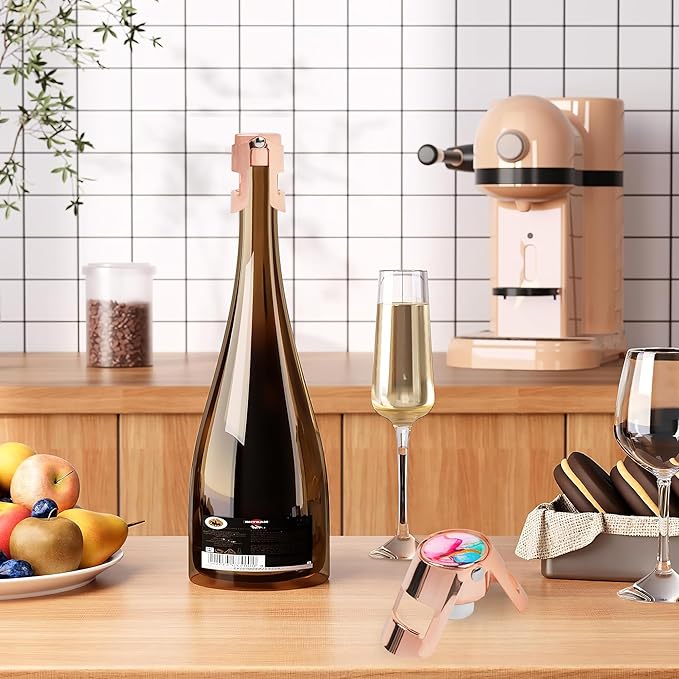 LIZIMANDU Champagne Stopper, Stainless Steel Bottle Plug Sealer for Sparkling Wine, Superior Leak,keeps Wine, Champagne, Prosecco, Cava, and Sparkling Wine fresh longer(1-Red Green Splash Ink)