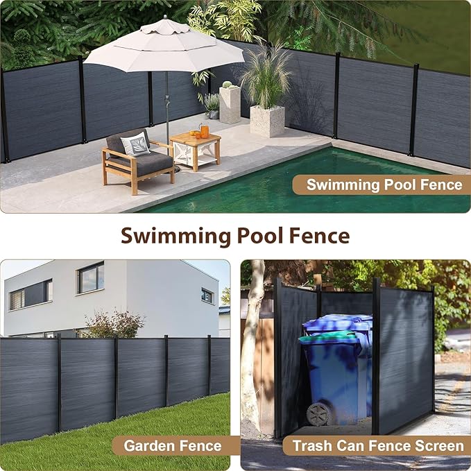 6 Ft×6 Ft Wood Plastic Composite Fence Panels, Privacy Fence Screen, Decorative Garden, Patio, Backyard Fence Without Post, Grey