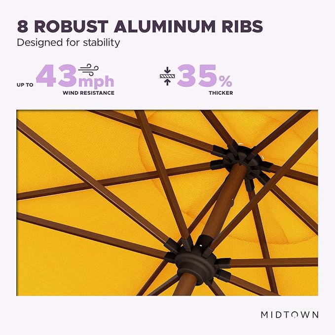Midtown Umbrellas Sunbrella Umbrella Outdoor Patio Umbrella 2-8 Feet in Sunbrella Yellow Acrylic Fabric, Auto-Tilt Aluminum Frame For Backyard Umbrella, Deck Umbrella & Porch Umbrella - Wooden Pole