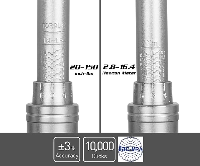 Capri Tools 31200 30-150 Inch Pound Industrial Torque Wrench, 1 4" Drive, Matte Chrome