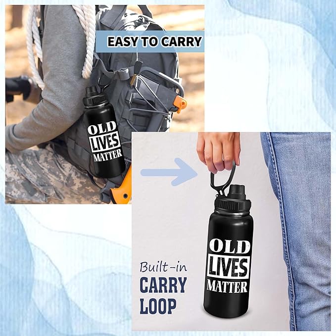 Old People Gifts - Christmas Gifts For Grandpa, Dad - Grandpa Gifts - Old Lives Matter - Fathers Day, Birthday Gifts For Old Men, Senior Citizen Stainless Steel Insulated Bottle 32OZ