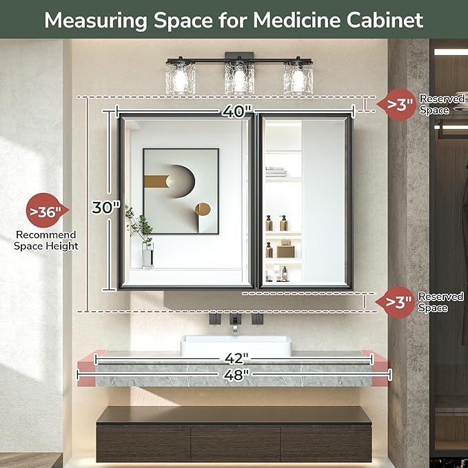 TokeShimi 40x30 Beveled Mirror with Storage Bathroom, Black Recessed Medicine Cabinet with Mirror Aluminum, Wall Mount Metal Recessed Medicine Cabinets for Bathroom