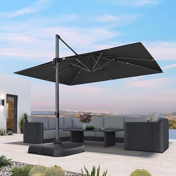 PURPLE LEAF 10' X 13' Patio Umbrella Outdoor Cantilever Rectangle Umbrella Aluminum Offset Umbrella with 360-degree Rotation for Garden Deck Pool Patio Black