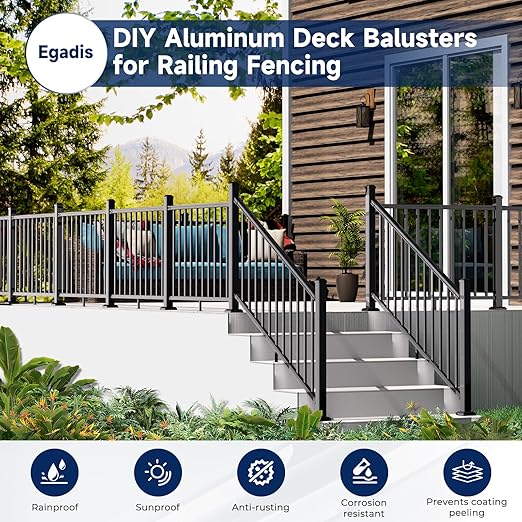 2.56 in. x 2.56 in. x 42.5 in. Aluminum Railing Post with Screws & Drill, Porch and Deck Railing Post, Black Textured Powder-Coat Finish Stair Post for Decks, Porches & Balconies (1x42.5 Post)