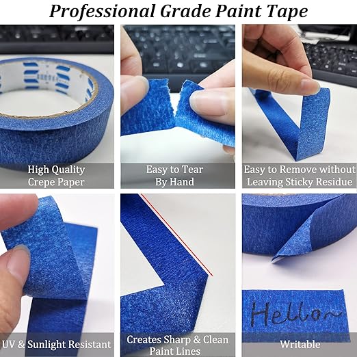 Premium Painters Tape 6 Rolls, 0.94inch x 60.1yds, General Purpose Blue Masking Tape, Multi-Surface Painter's Tape for Wall Painting, DIY Crafts Arts, Labeling, Building, Removes Easily, No Residue