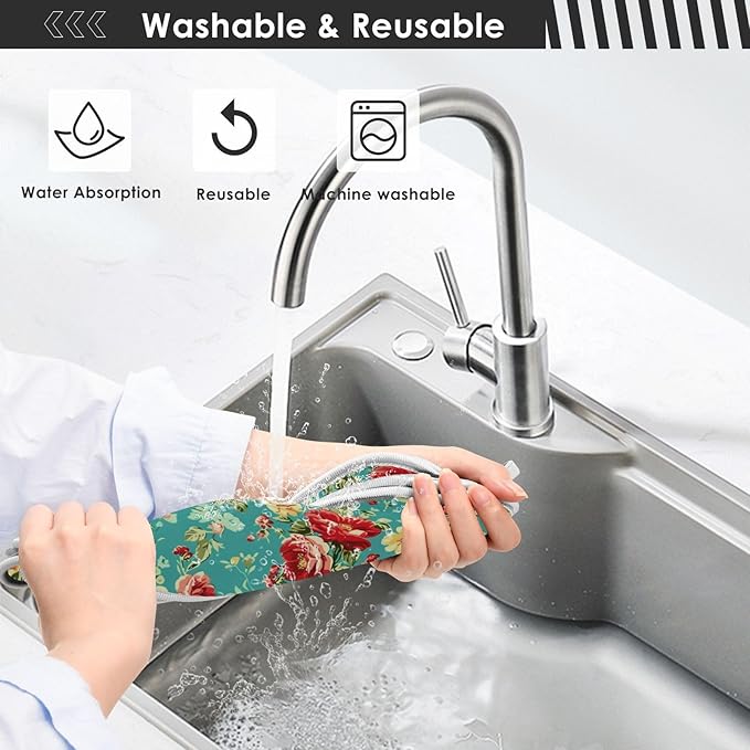 Kitchen Faucet Absorbent Mat,Rose Flower Floral Water Splash Guard for Sink, Faucet Drip Catcher Thicken Sponge Microfiber Faucet Water Catcher Mat Sink Absorbent Mat for Kitchen 23x5in 2 Pack